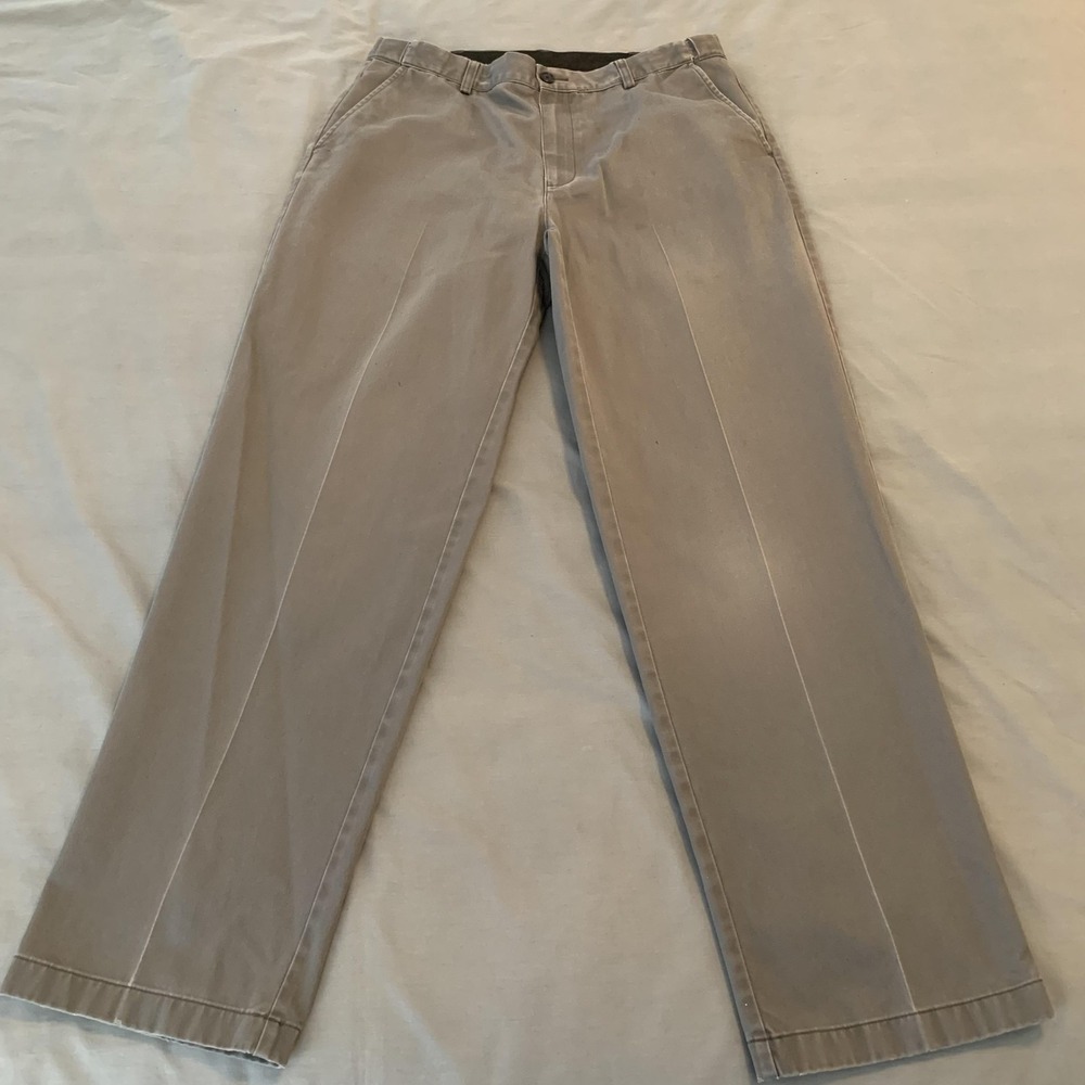 L.L.Bean Pants Mens 35x32 Gray Comfort Waist Chino Flat‎ Front Straight Leg